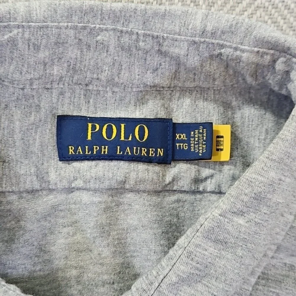 Polo Ralph Lauren Shirt Men's XXL Gray Button Up‎ Jersey Knit Collard Old Money